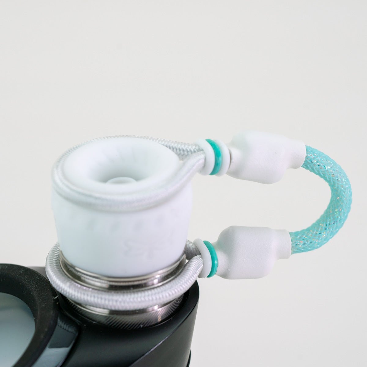 White and blue Tuff Tether Puffco Attachment closeup