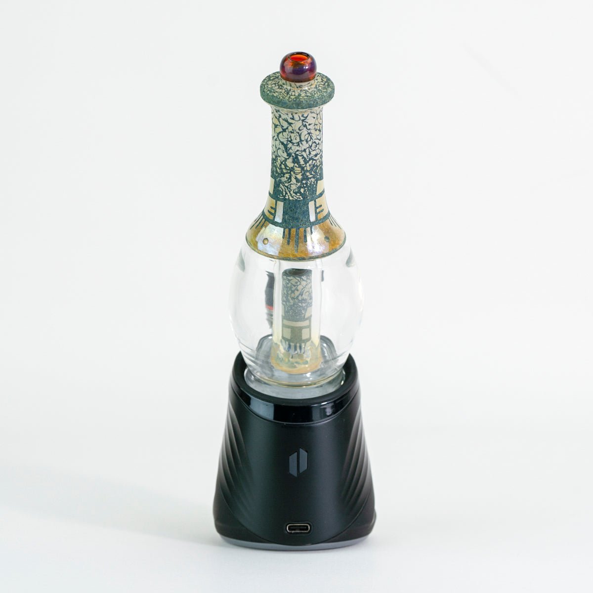 green engraved glass water peak attachment with red top