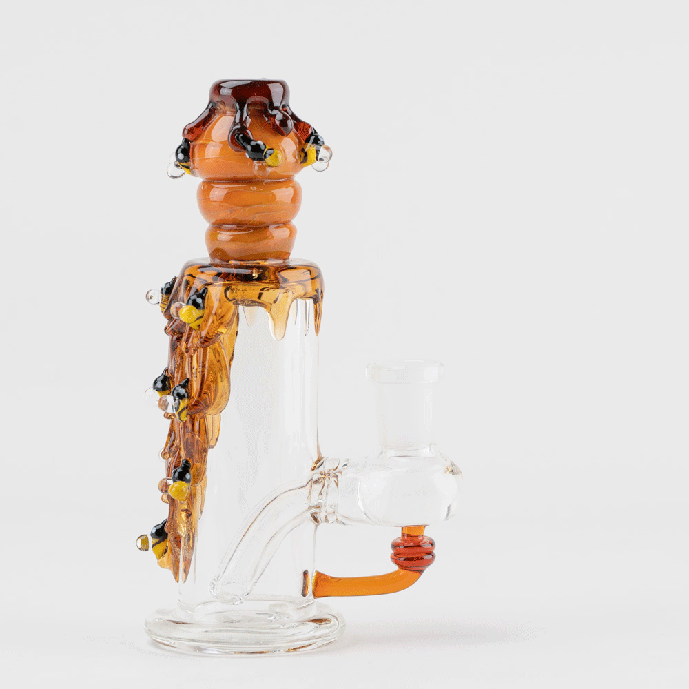 Empire Glassworks Honey Bee Flower Bundle - Beehive Nano Rig - Beehive Small Spoon Pipe - Beehive Bowl Piece - Beehive Poker