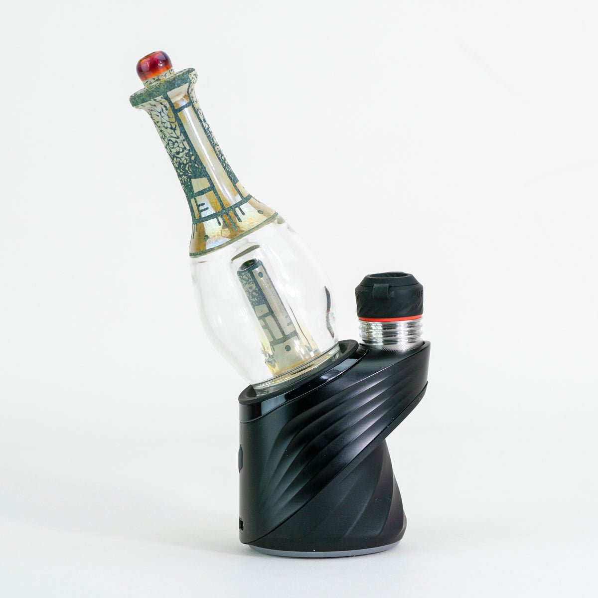 Green glass water attachment on white background