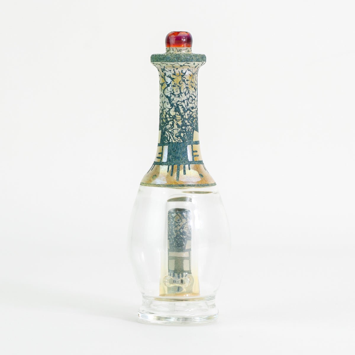 Decorative green glass water peak attachment on white background