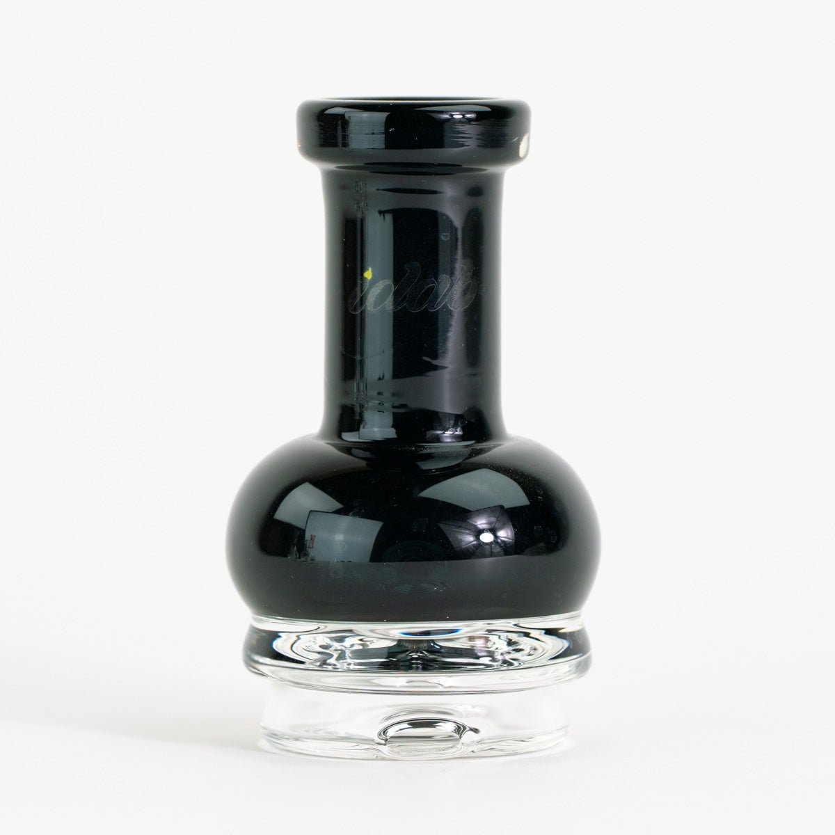 Black glass water pipe with clear base on a white background