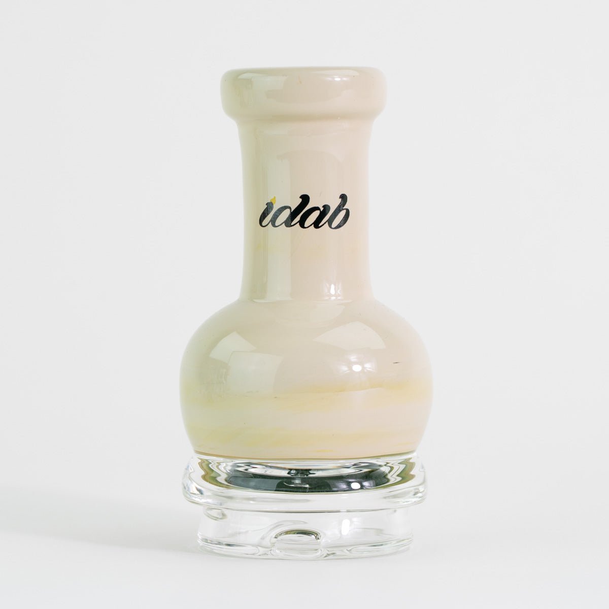 Glass smoking device with 'idab' branding on a white background