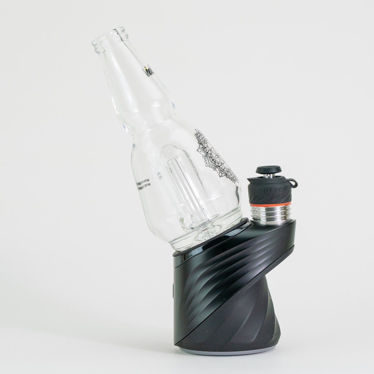 Side of Puffco device and clear glass attachment