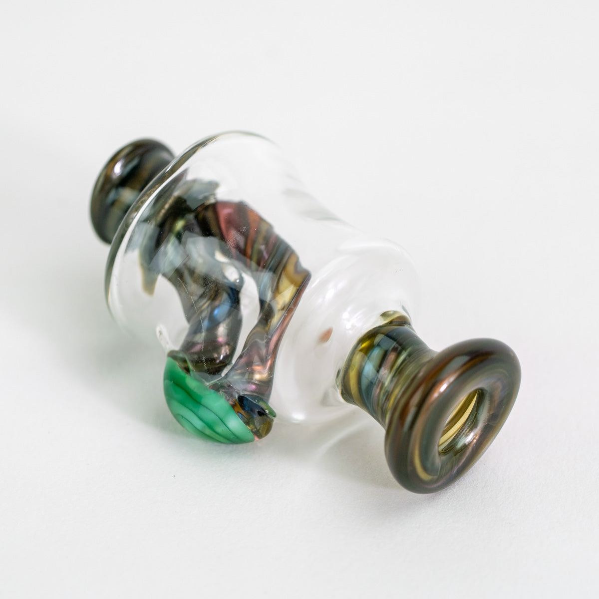 Artist glass Puffco Pivot bubbler with earth-tone color details