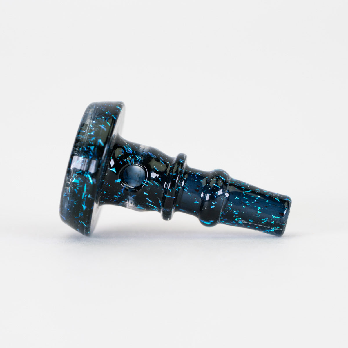 Side view of the Black Nebula glass joystick cap for Puffco Peak