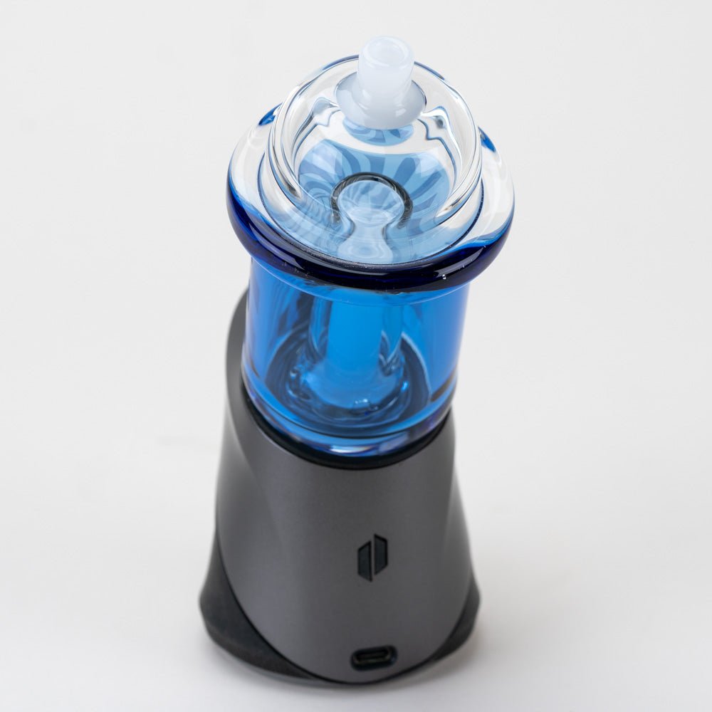 Blue raspberry slushie-inspired Puffco Peak glass attachment with clear dome lid