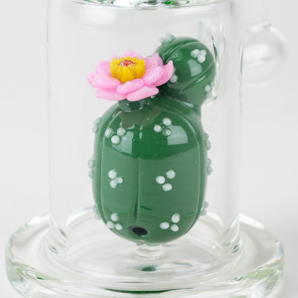 Cactus mini tube dab rig with green-cactus accents and floral glass detail
