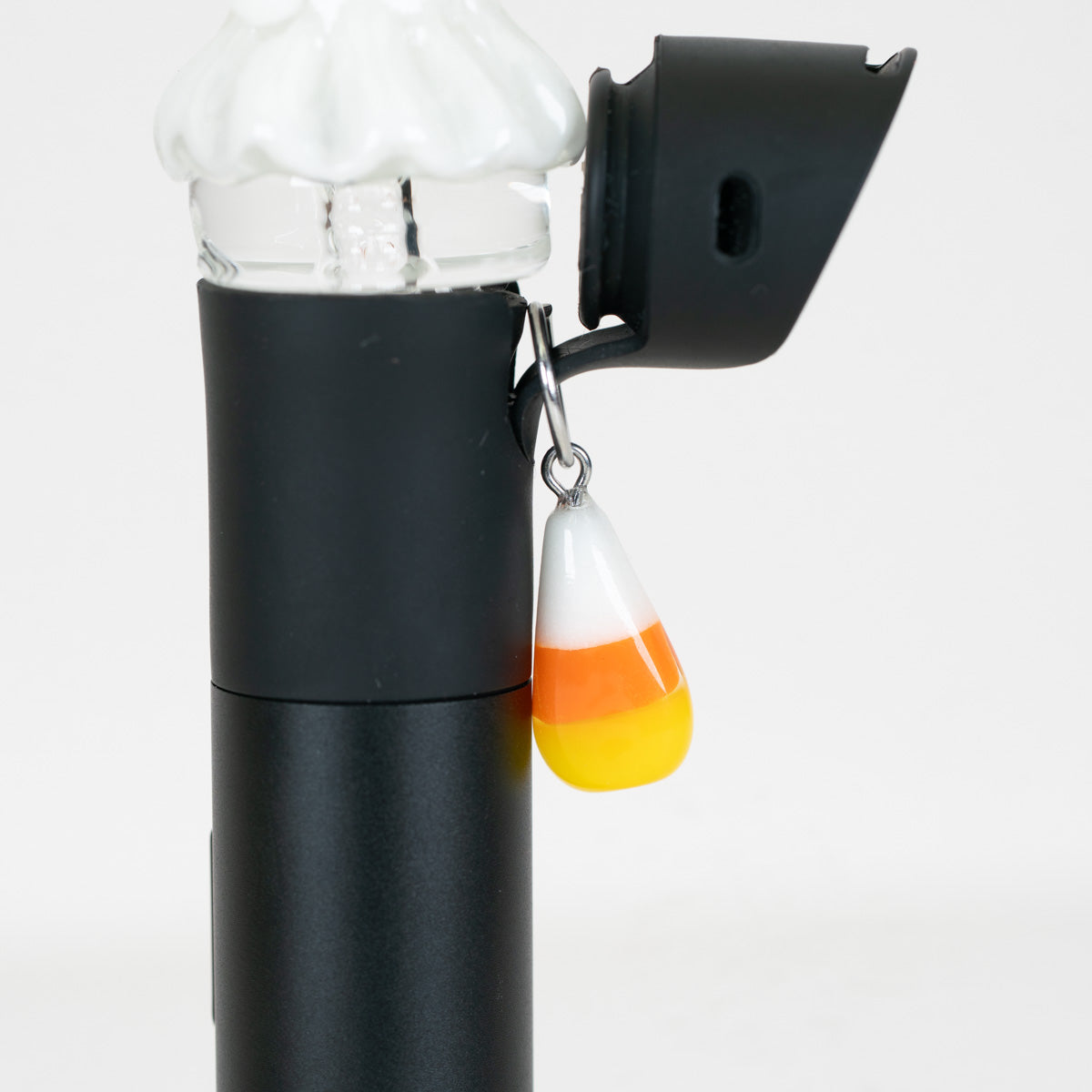 Front view of the Candy Corn glass charm with classic three-color design