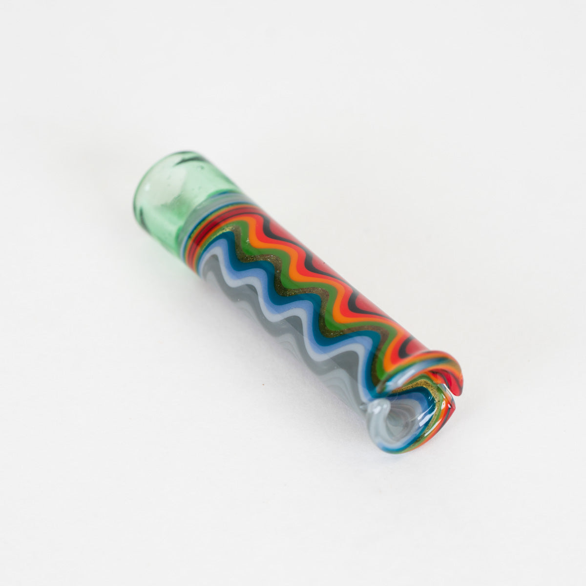 Cloudy Rainbow Puffco Pivot mouthpiece with flowing multicolor glass stripes