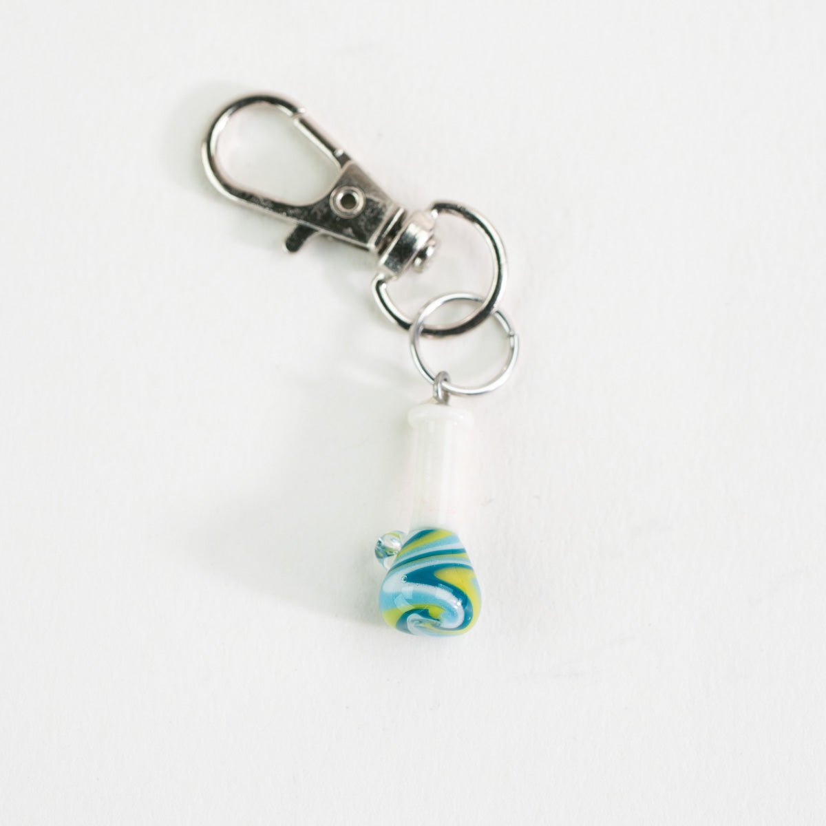 Collectible electric bong glass charm for bags, cases, and personal setups