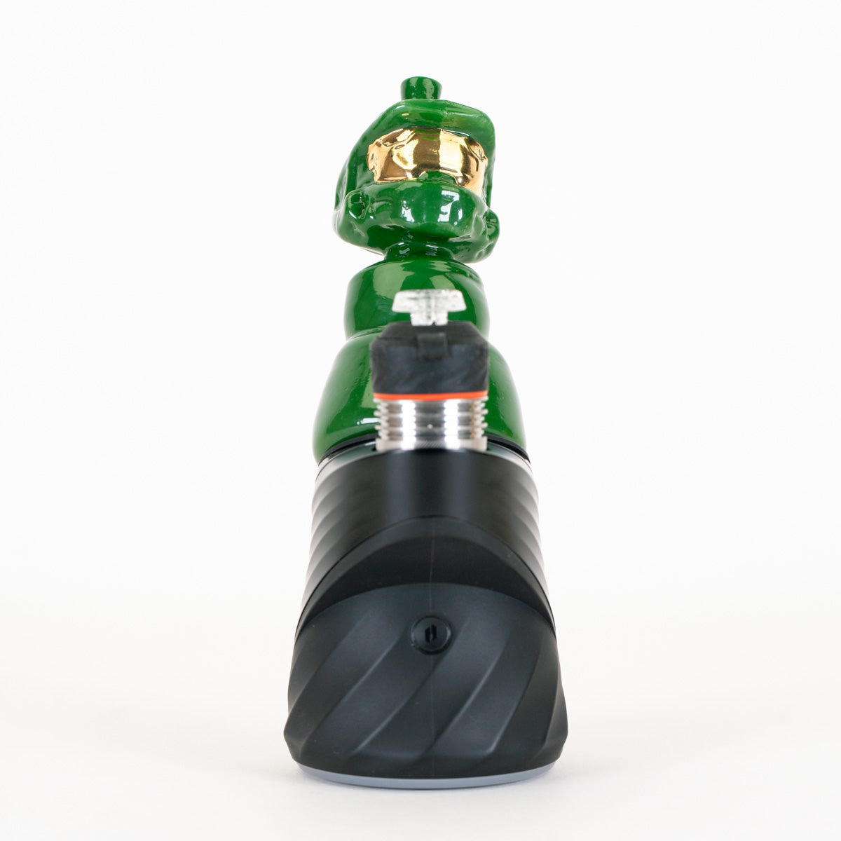 Emerald green Puffco glass attachment with sculpted character design