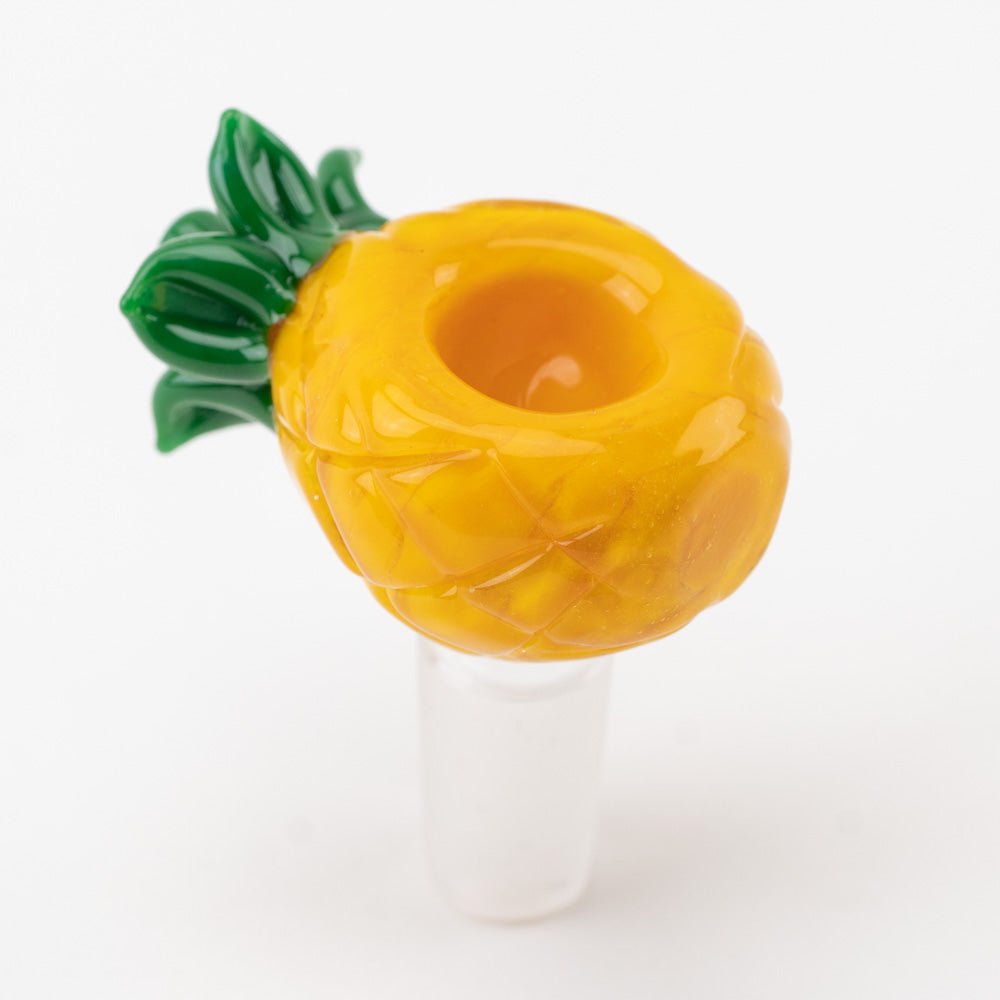 Empire Glassworks pineapple bowl with textured fruit glass artwork and green leaves