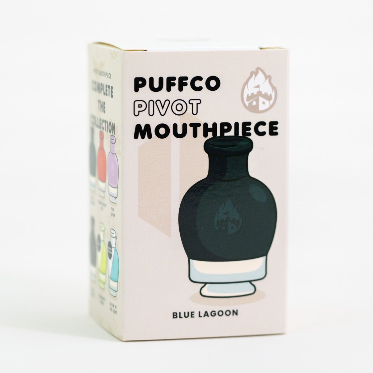 Packaging for the Blue Lagoon glass Puffco Pivot mouthpiece by Empire Glassworks