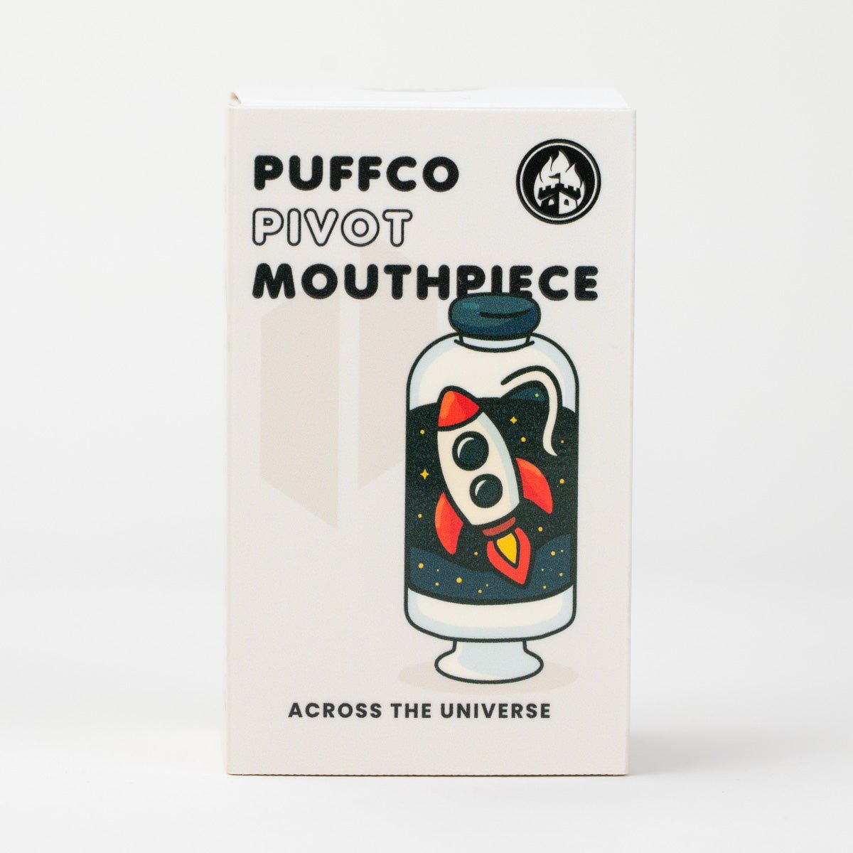 Puffco Pivot glass top in Across the Universe style with dichroic glass stars, rocket ship, and astronaut.