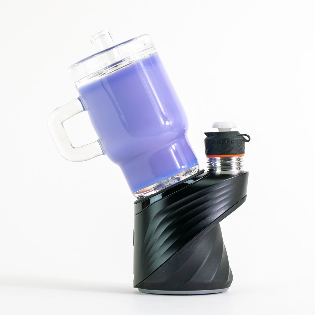 Empire Glassworks Purple Tumbler Puffco Peak glass attachment on a Peak Pro base