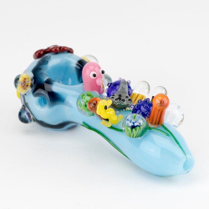 Empire Glassworks Under the Sea Flower Bundle - Under the Sea Mini Tube - Great Barrier Reef Small Spoon Pipe - Jawsome Alligator Clip - Seashell Bowl Piece