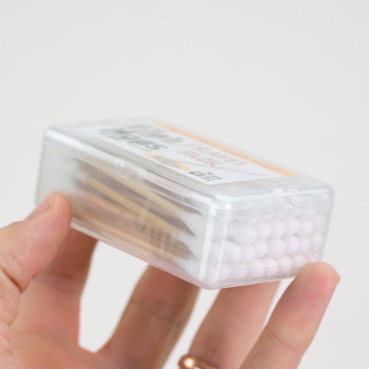 Glob Mops cotton swabs stored in portable travel case