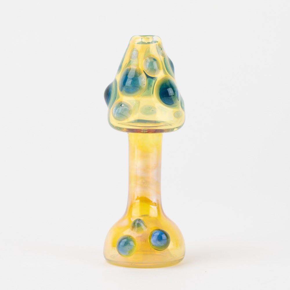 Home Blown Glass Small Fumed Mushroom Chillum - Deep Blue - Empire Smokes