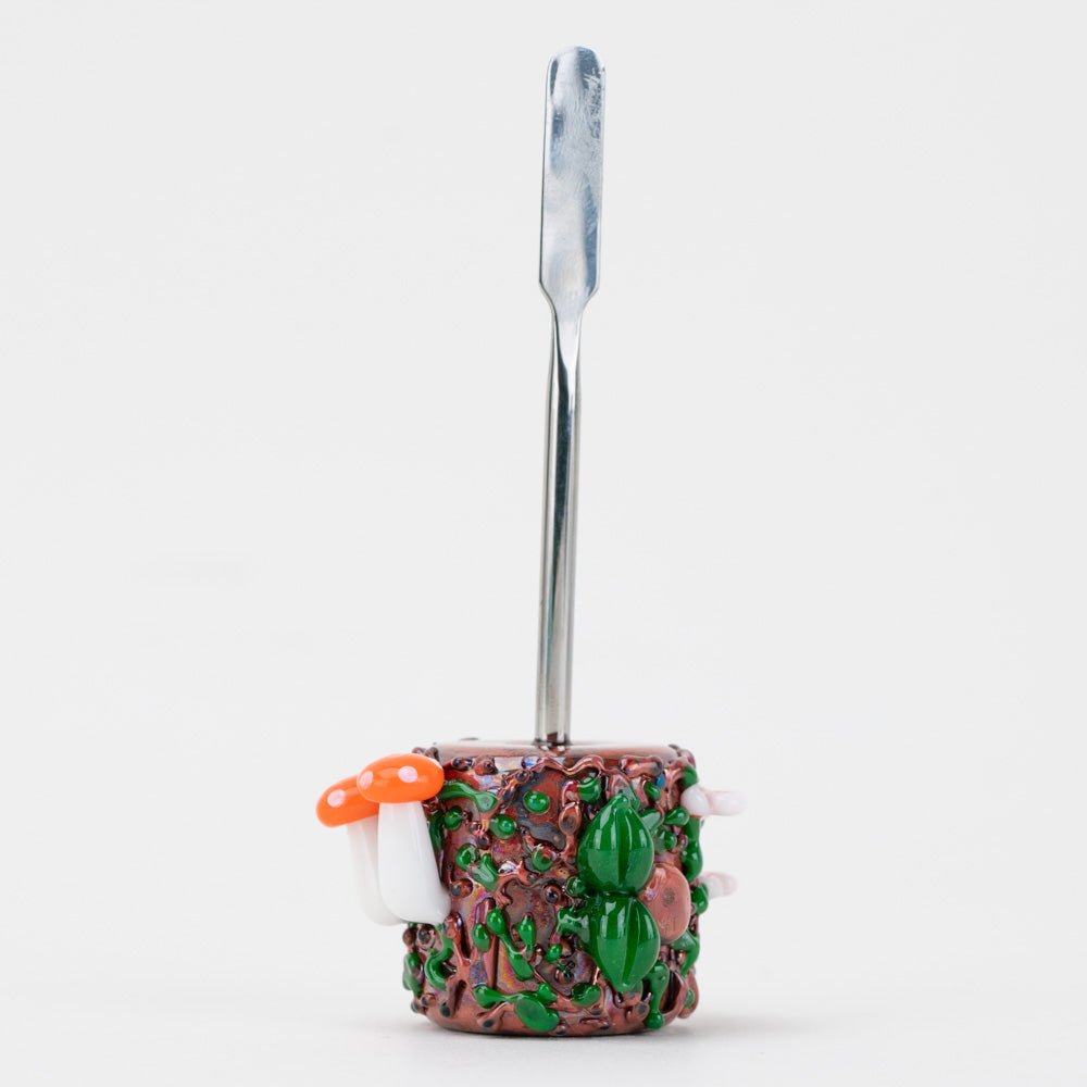 Ladybug dabber for concentrates with colorful mushroom and vine glass artwork