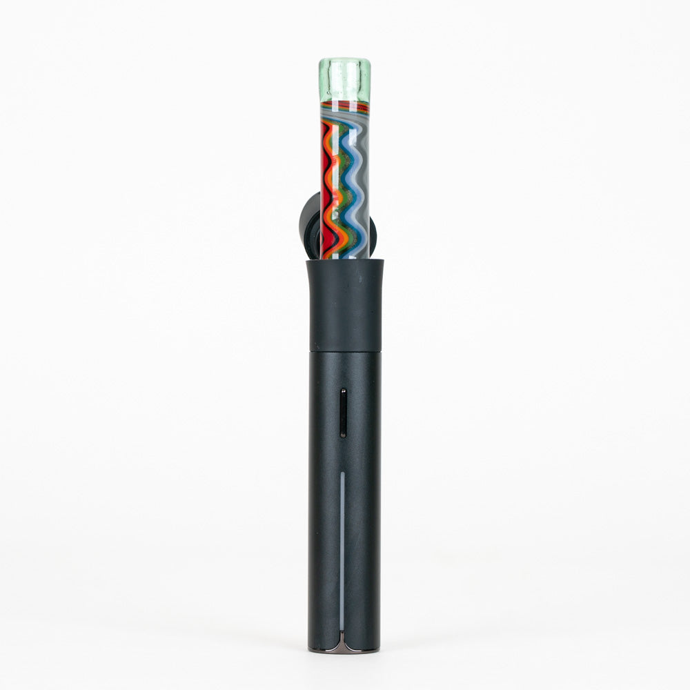 Rainbow Pivot Mouthpiece on Puffco device with a plain white background