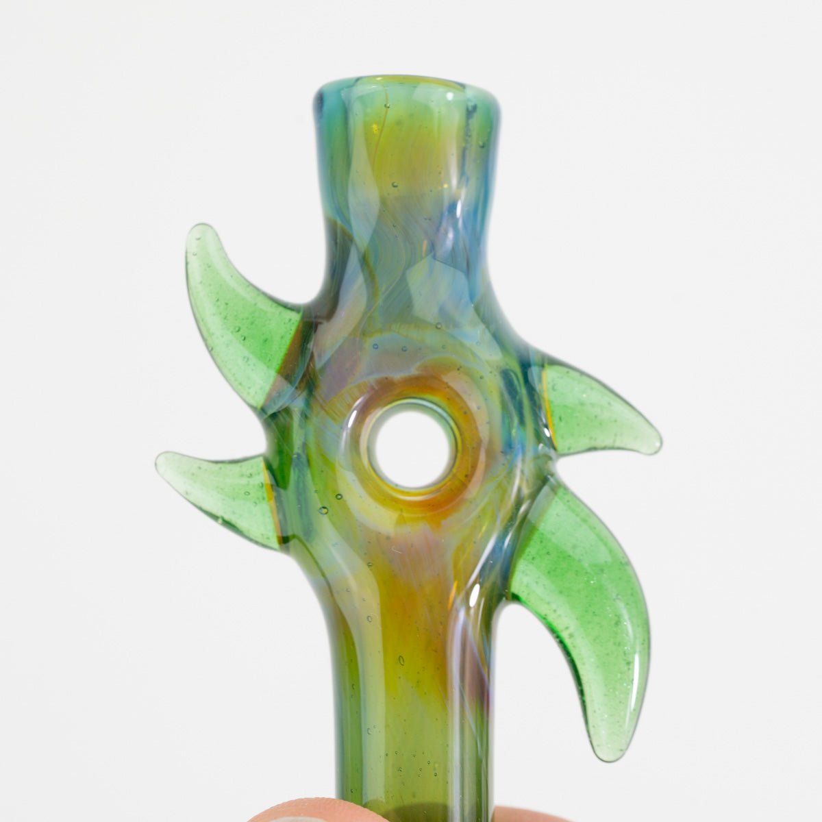One of one Home Blown Glass Orus Egyptian Green chillum hand crafted glass art