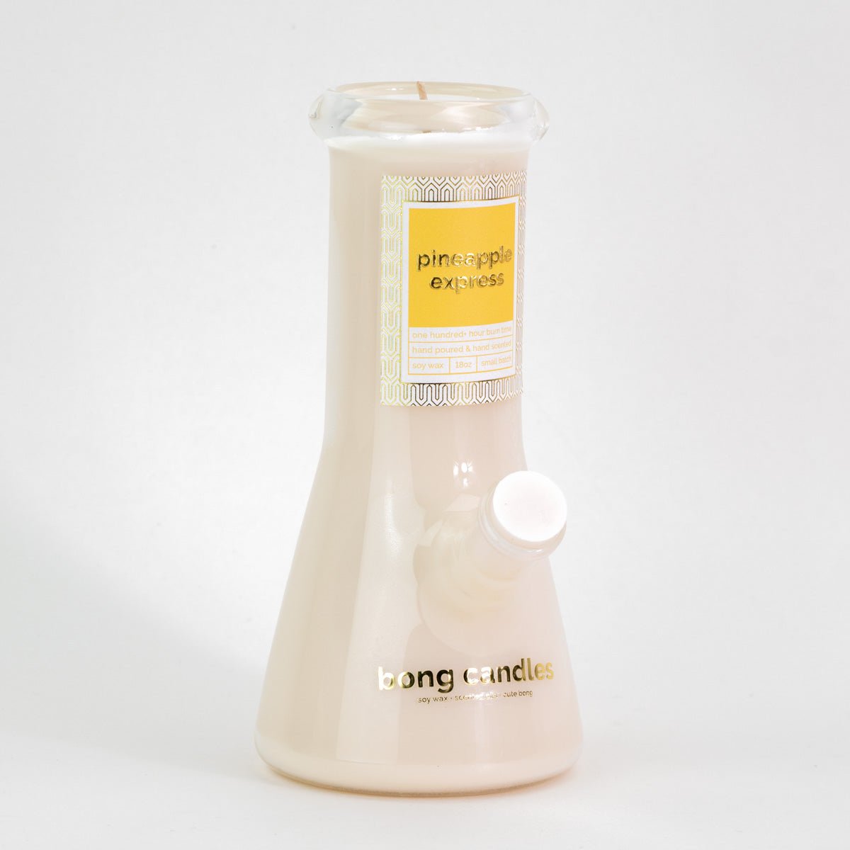 Pineapple Express bong candle in glass vessel