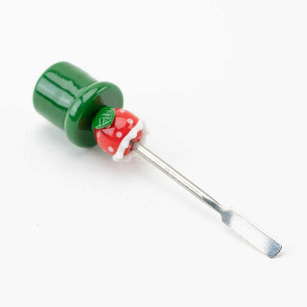 Piranha Plant glass dabber tool with green base, red flower head, and white accents