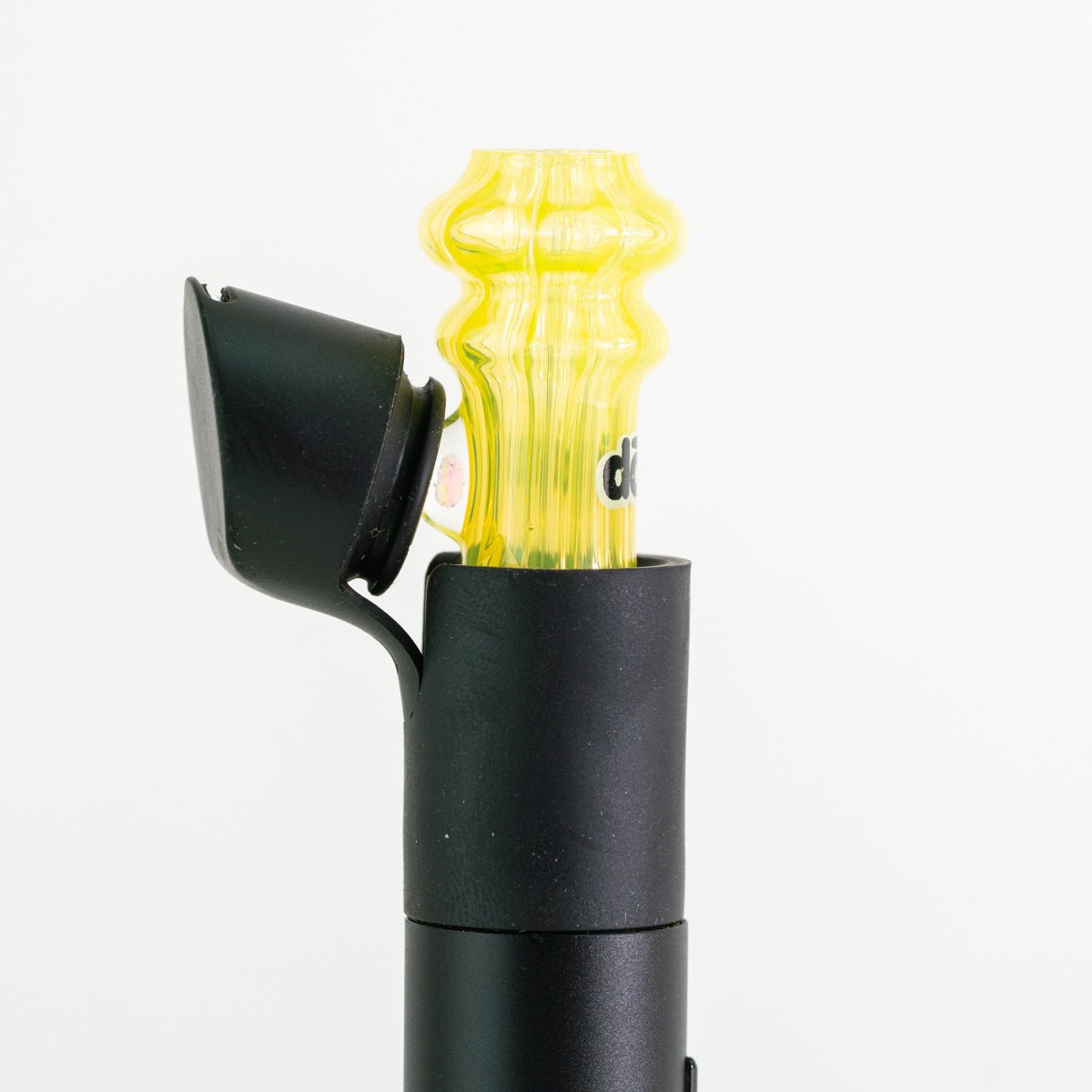 Yellow glass plume attachment installed on pivot device