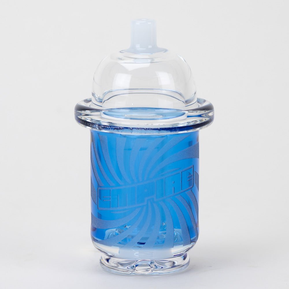 Puffco Peak Pro with blue slushie glass attachment by Empire Glassworks