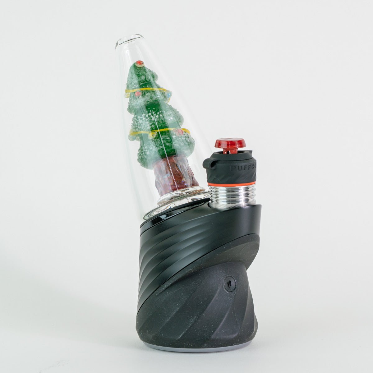 Holiday glass Puffco attachment with green Christmas tree design
