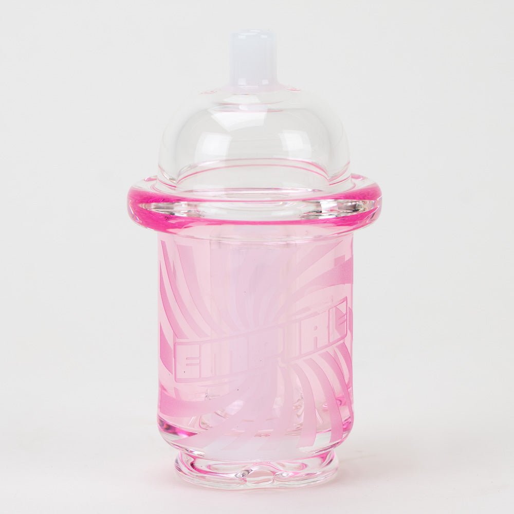 Pink lemonade glass attachment for Puffco Peak Pro with clear and pink glass accents