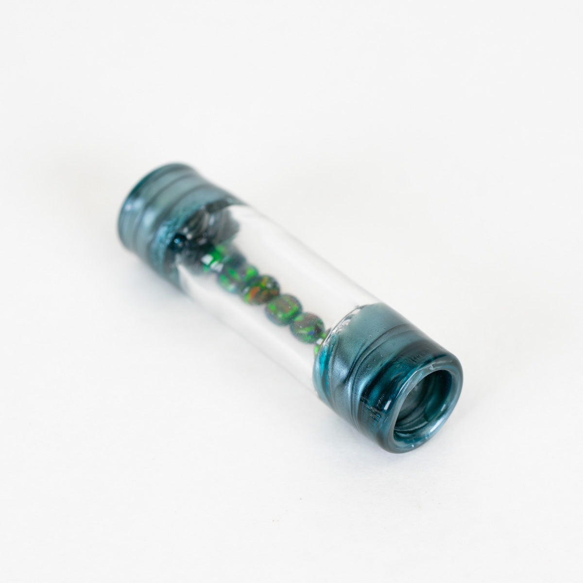 Tony Kazy rolling tip with deep blue-green glass accents at both ends