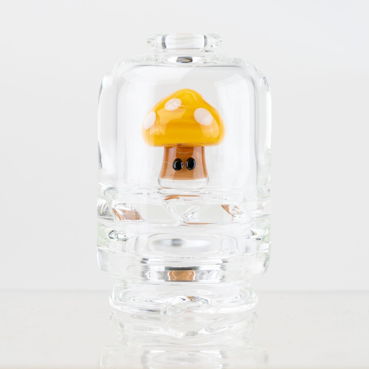 Yellow Mushroom Puffco Peak dry top attachment with clear glass and yellow mushroom detail