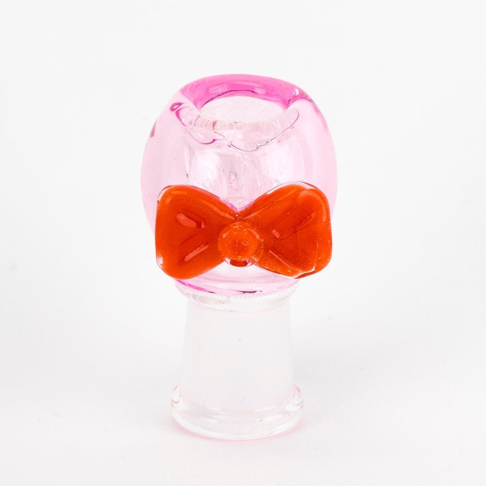 Empire Glassworks Conversion Bow Tie Bowl Piece with pink glass and orange bow detail
