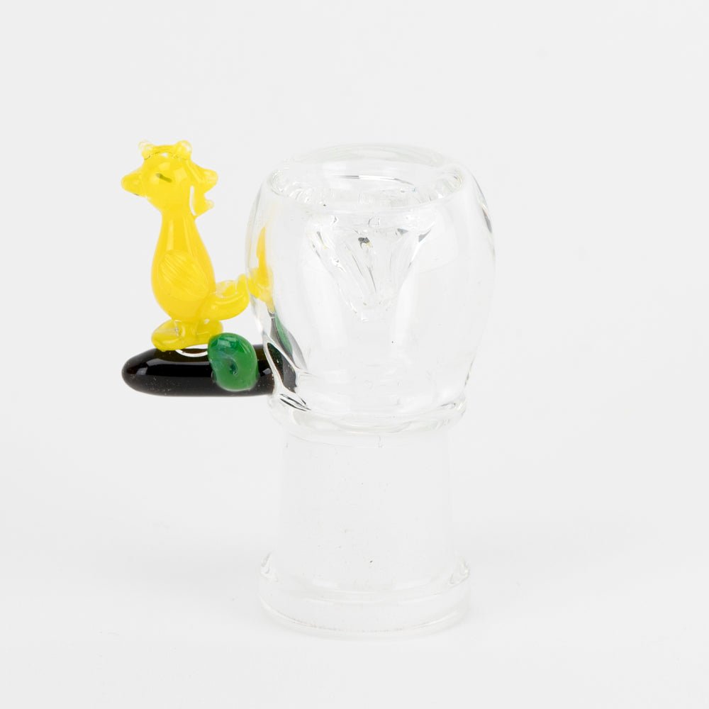 Empire Glassworks Conversion Yellow Bird Bowl Piece with clear glass body and yellow bird detail