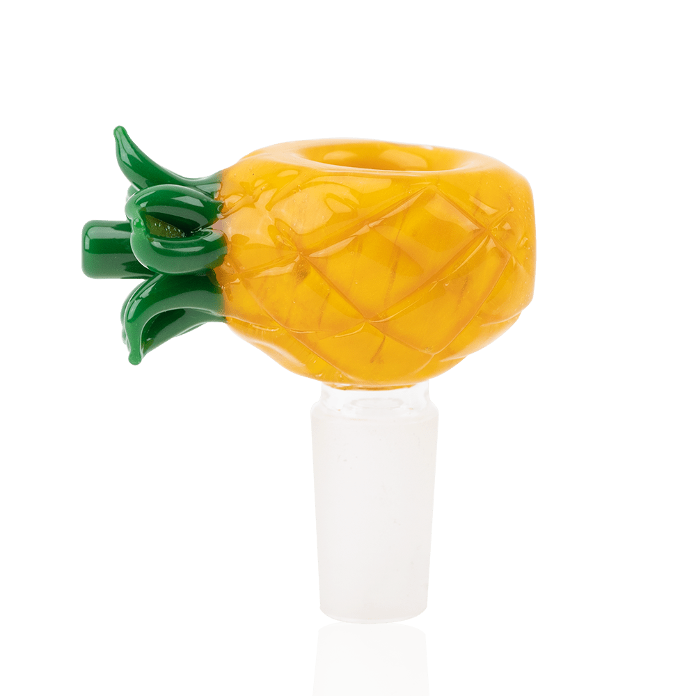 Empire Glassworks Pineapple Bowl Piece with yellow glass fruit body and green leaf detail
