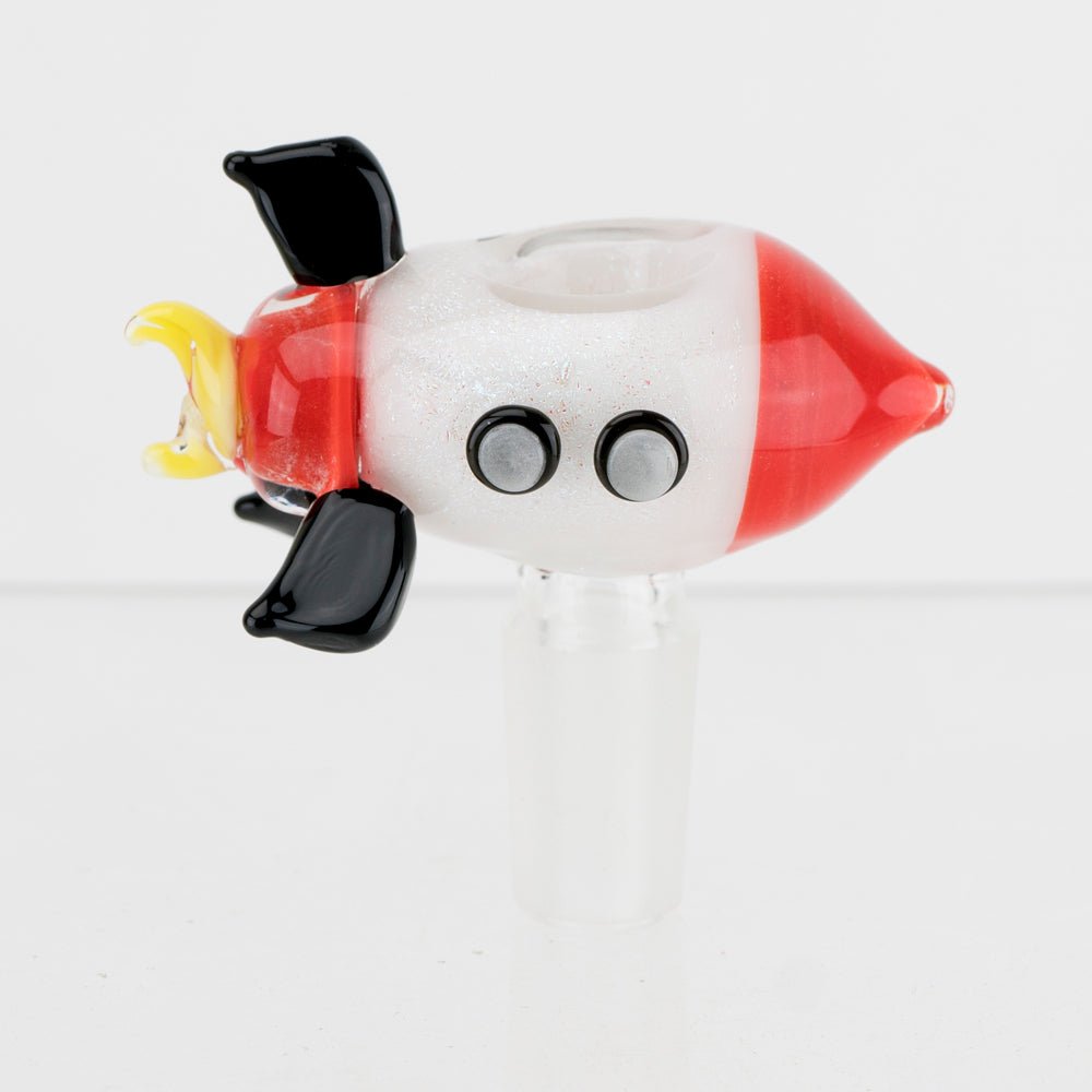 Empire Glassworks Space Cruiser Bowl Piece shaped like a red and white rocket