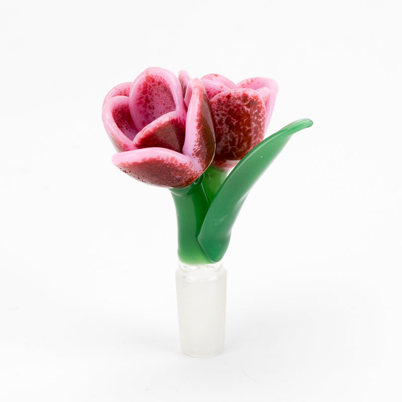 Empire Glassworks Strawberry Cream Tulip Bowl Piece with layered pink and red petals
