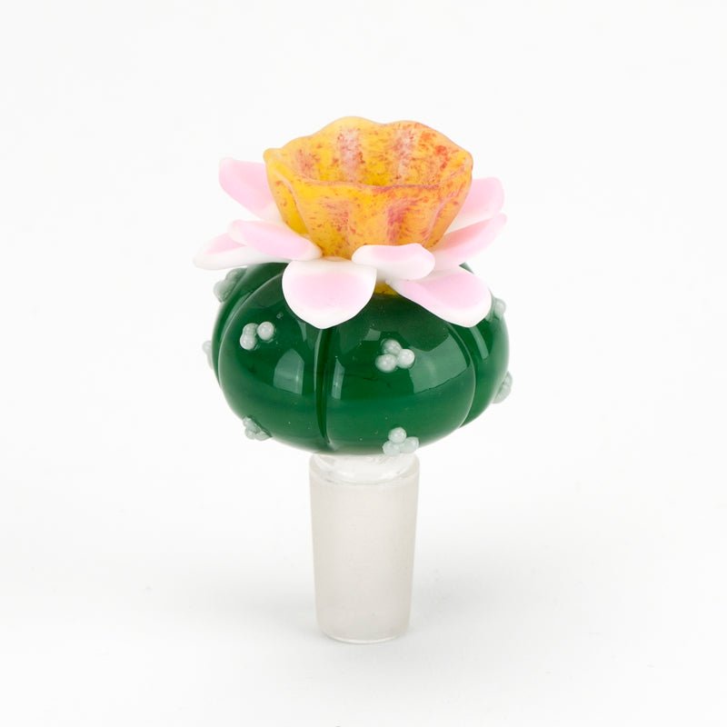 Empire Glassworks UV Peyote Bowl Piece with green cactus base and pink flower petals