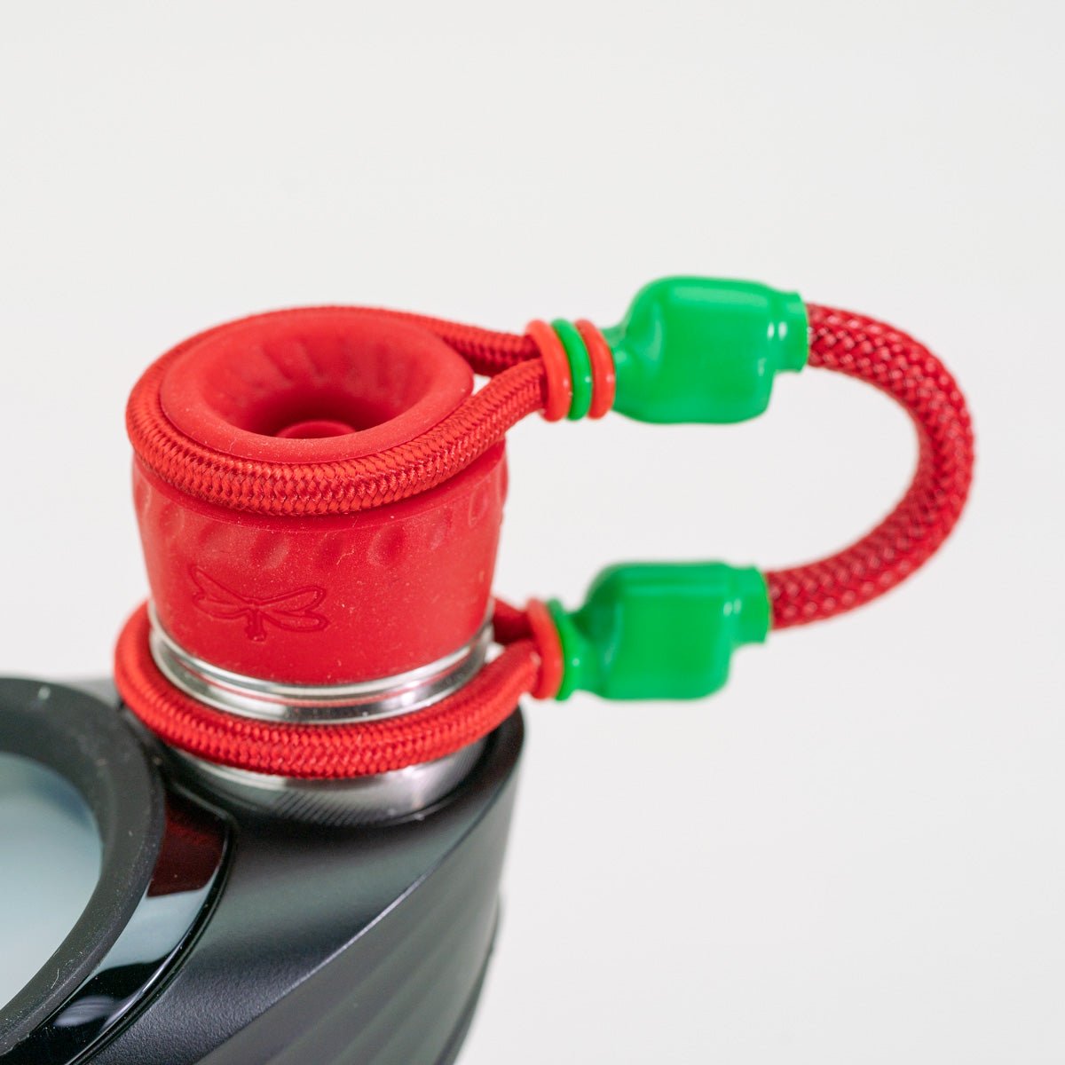 Red and green tuff tether attachment closeup