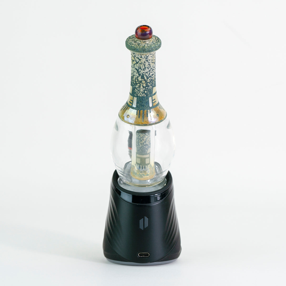 green engraved glass water peak attachment with red top
