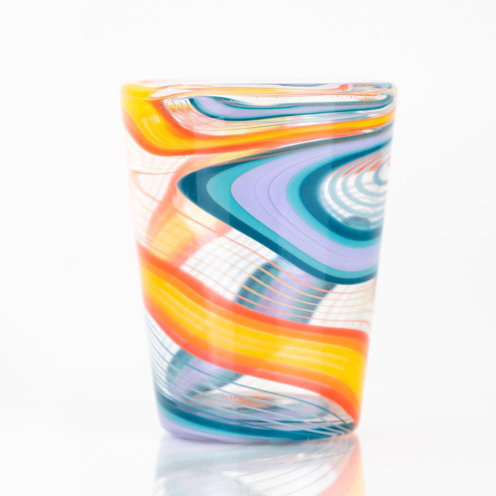 Berry Burstfire Shot Glass iDab orange yellow red sunset dark teal light teal milky purple color tubing heady glass borosilicate