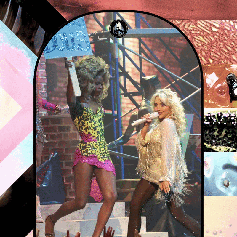 Collection of photos alternating with rainbow background
