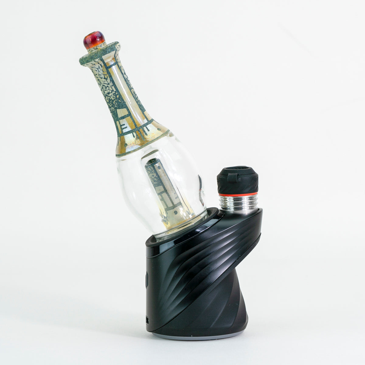 Green glass water attachment on white background