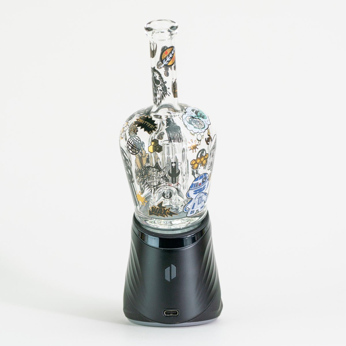 Decorative space Star Wars themed glass bottle on Puffco Peak Pro attachment