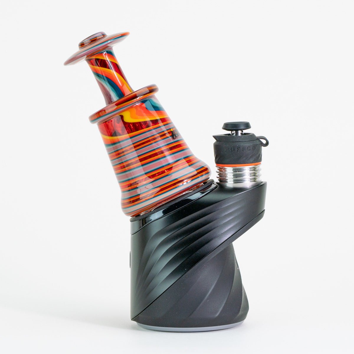 Decorative swirly glass attachment on Puffco device