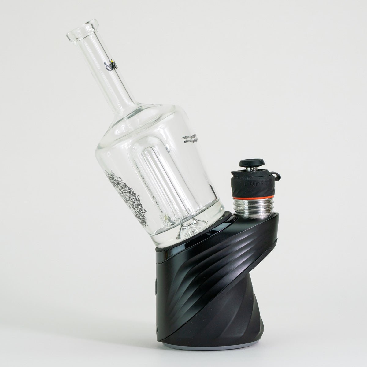 Side of glass Puffco Peak attachment on white background