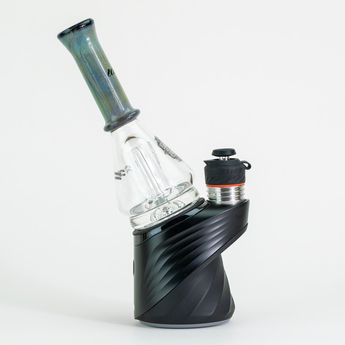 Puffco device with seafood green glass design on white background