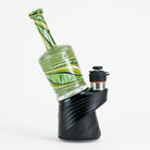 Green and black glass pipe on a white background